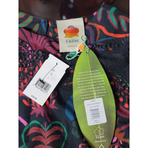 FARM Rio FrutisDream Puff Sleeve SubtleFruit Print NWT Sz S BOHO Art to Wear Y2K - Picture 14 of 15